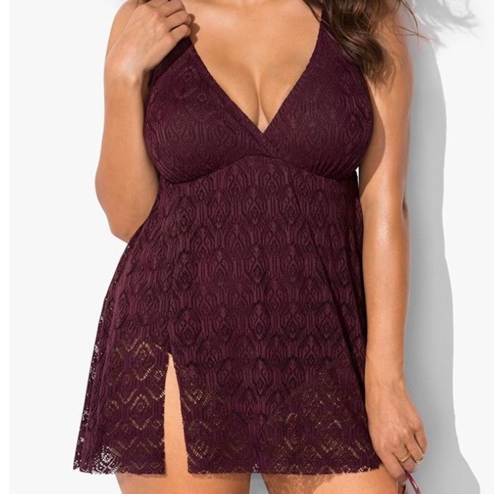 Plum colored Crochet swim dress